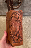 Tooled saddle water bottle holder